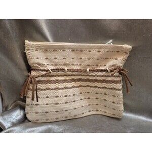 Vtg Jo Hagewood Cream Beige Woven Purse Bag Gatlinburg TN 40s Nylon Hand Loomed